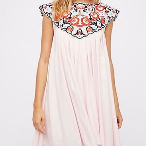 Free People walk in the roses mini dress embroidered boho swing dress.